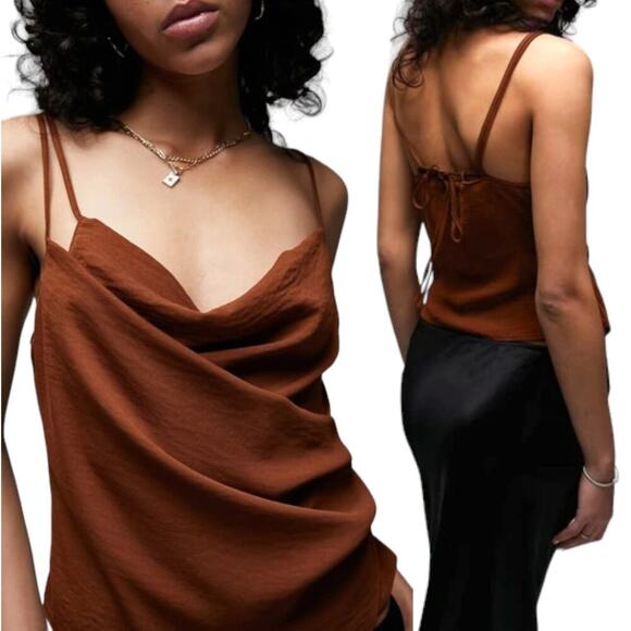 TopShop Strappy Cowl Neck Camisole Size 8 Chocolate Brown NWOT $43 MSRP - Picture 1 of 6